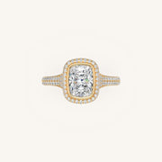 The Lunea β Floating Bezel Solitaire Solara Halo Engagement Ring with ΒΎ Diamond Shank